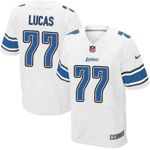 Men's Elite Cornelius Lucas Nike Jersey White Road - #77 NFL Detroit Lions